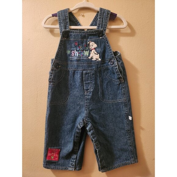Vintage Disney 101 Dalmations Lucky Embroidered Denim Baby Overalls 6-9 Months - Picture 1 of 4